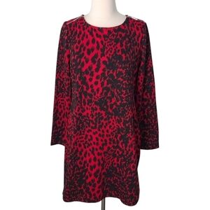 Michael‎ Kors Red & Black Leopard Knit Long Sleeve Dress